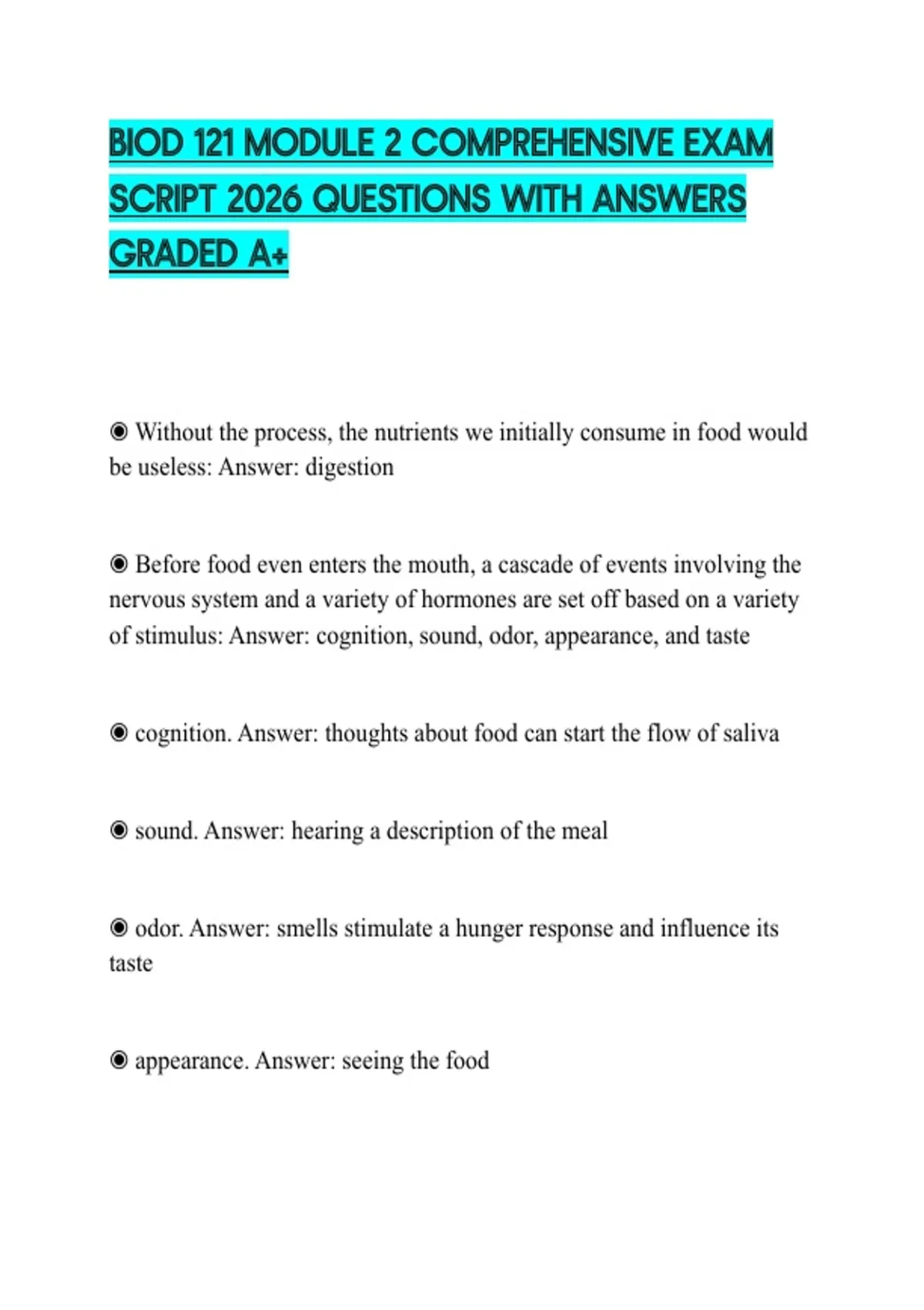 BIOD 121 MODULE 2 COMPREHENSIVE EXAM SCRIPT 2026 QUESTIONS WITH ANSWERS ...