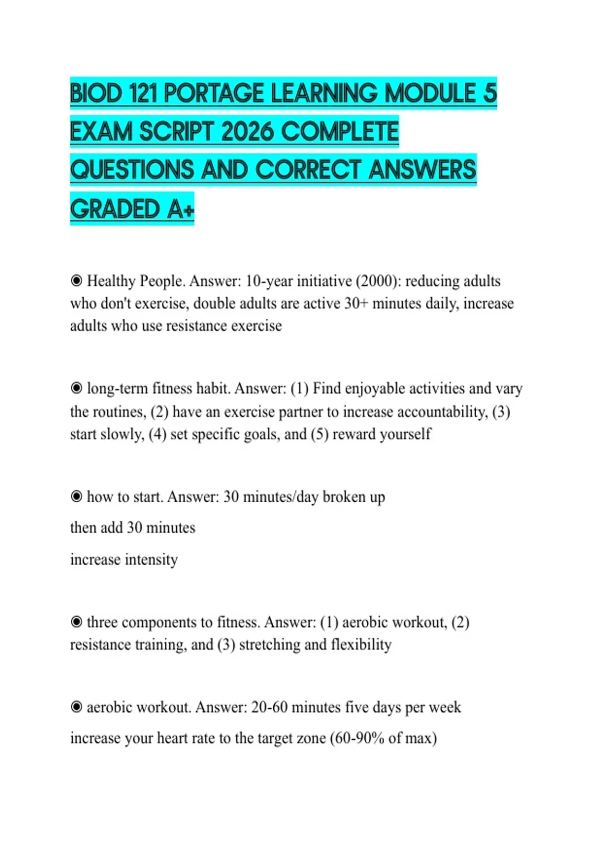 BIOD 121 PORTAGE LEARNING MODULE 5 EXAM SCRIPT 2026 COMPLETE QUESTIONS ...