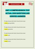 UNIT 3 COMPREHENSION TEST ACTUAL 2026 QUESTIONS AND VERIFIED ANSWERS