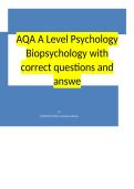 AQA A Level Psychology Biopsychology with correct questions and answers