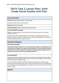 WGU D674 Task 2 Lesson Plan&colon; Sixth Grade Social Studies Unit Plan &vert; Passed on First Attempt &vert; Latest Update with Complete Solution