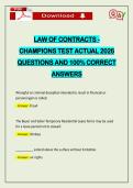LAW OF CONTRACTS - CHAMPIONS TEST ACTUAL 2026 QUESTIONS AND 100&percnt; CORRECT ANSWERS