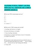 CALIFORNIA PHYSICAL THERAPY LAW FINAL PAPER 2026 FULL QUESTIONS AND CORRECT ANSWERS GRADED A&plus;
