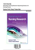 Test Bank for Essentials of Nursing Research Appraising Evidence for Nursing Practice&comma; 10th Edition by Polit&comma; 9781975141851&comma; Covering Chapters 1-18 &vert;&vert;Complete A&plus; Guide