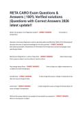 RETA CARO Exam Questions & Answers &vert; 100&percnt; Verified solutions &vert;Questions with Correct Answers 2026 latest update&excl;&excl;