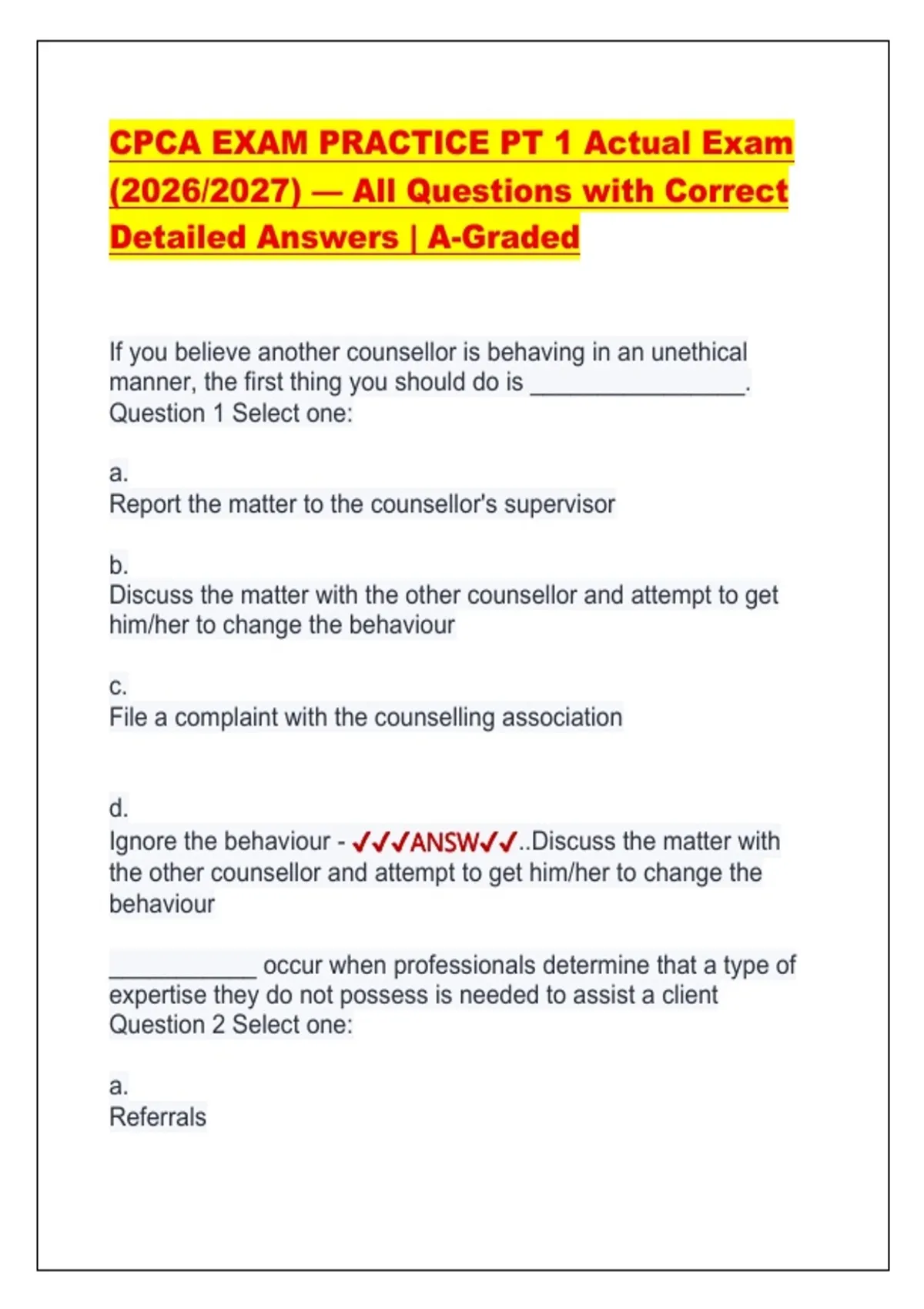 CPCA EXAM PRACTICE PT 1 Actual Exam (2026/2027) — All Questions with ...