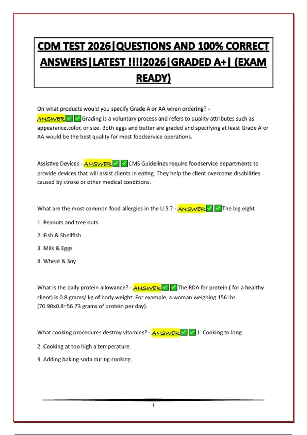 CDM TEST 2026|QUESTIONS AND 100% CORRECT ANSWERS|LATEST !!!!2026|GRADED ...