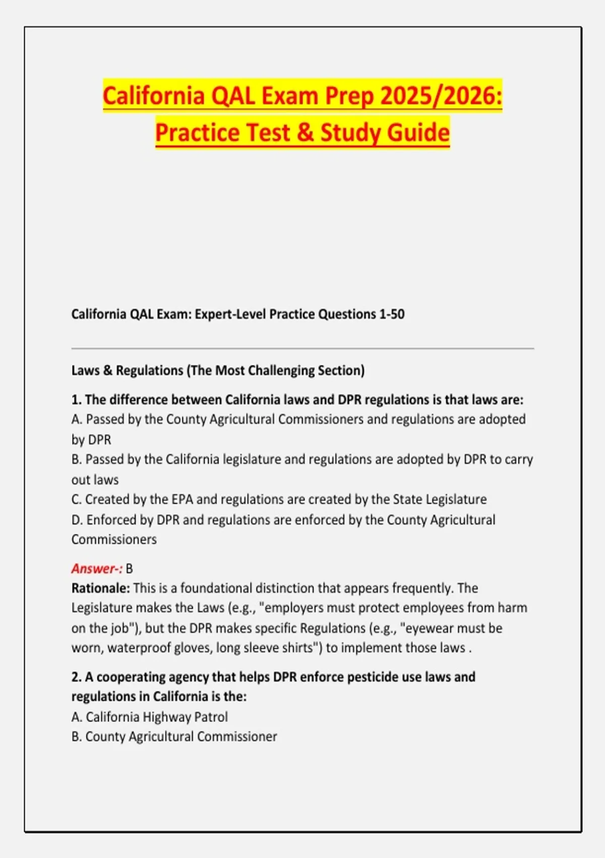 Ffe Qal California QAL Exam Prep 2025/2026: Practice Test & Study Guide - 3x@m ...