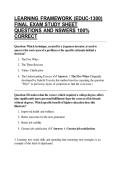 LEARNING FRAMEWORK &lpar;EDUC-1300&rpar; FINAL EXAM STUDY SHEET QUESTIONS AND NSWERS 100&percnt; CORRECT