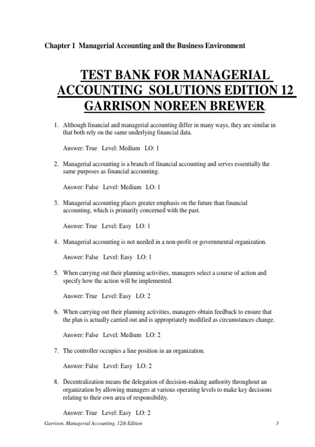 Managerial Accounting – Test Bank, [Institution Name], Academic Year ...