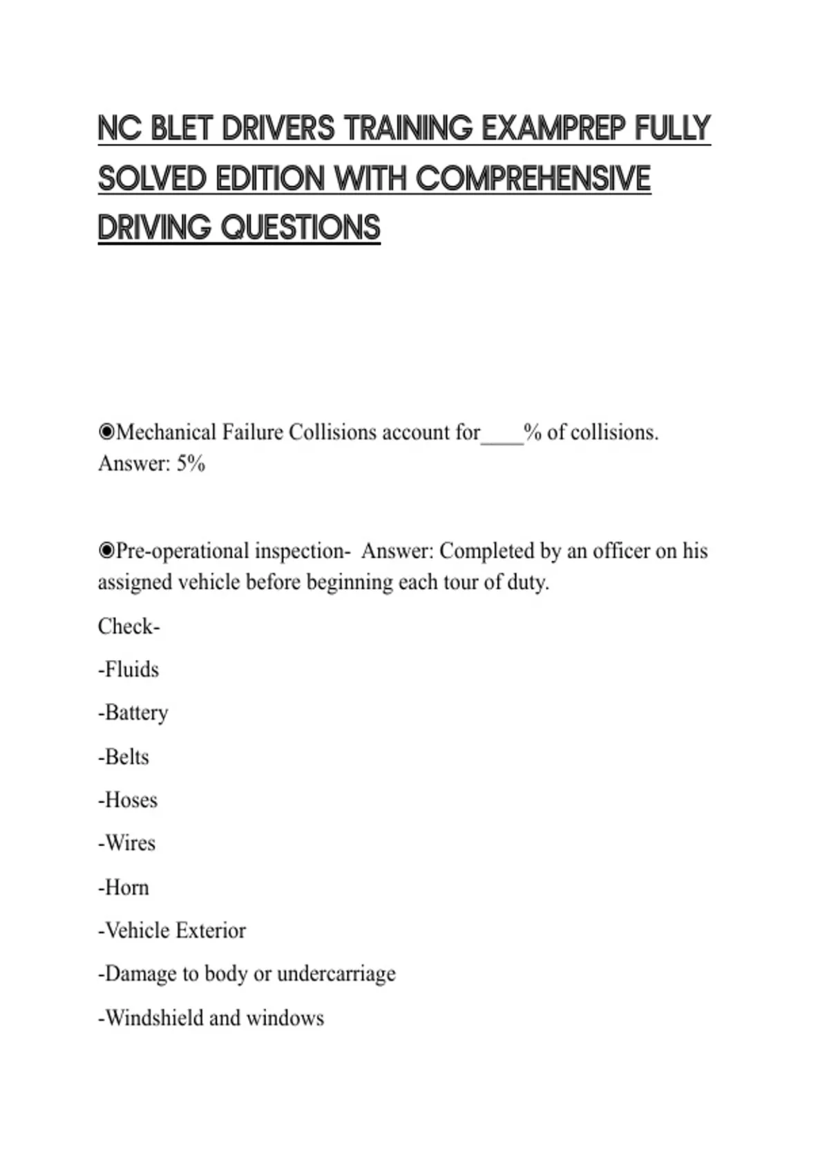 NC BLET DRIVERS TRAINING EXAMPREP FULLY SOLVED EDITION WITH ...