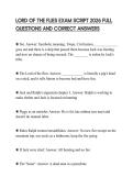 LORD OF THE FLIES EXAM SCRIPT 2026 FULL QUESTIONS AND CORRECT ANSWERS