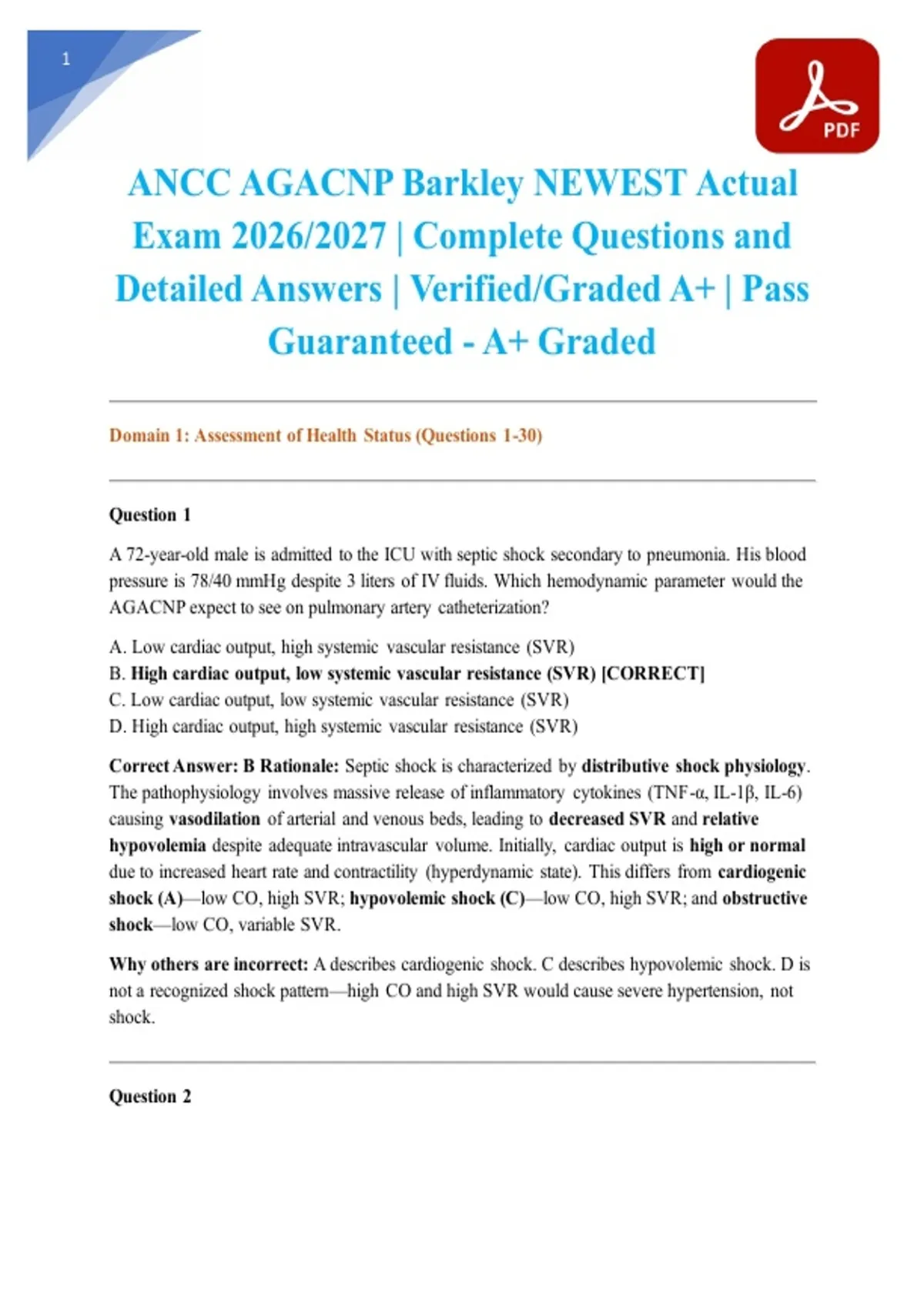 ANCC AGACNP Barkley NEWEST Actual Exam 2026/2027 | Complete Questions ...