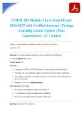 CHEM 103 Module 1 to 6 Actual Exam 2026&sol;2027 with Verified Answers &vert; Portage Learning Latest Update &vert; Pass Guaranteed - A&plus; Graded
