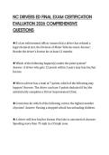 NC DRIVERS ED FINAL EXAM CERTIFICATION EVALUATION 2026 COMPREHENSIVE QUESTIONS