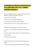 NC DRIVERS ED PRACTICE WRITTEN EXAM 2024 QUESTIONS WITH 100&percnt; CORRECT ANSWERS GRADED A&plus;