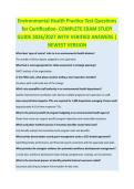 Environmental Health Practice Test Questions for Certification&period;pdf  Complete Exam Study Guide 2026&sol;2027 with Verified Answers &vert; Newest Version