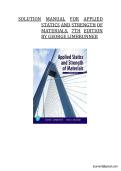 Solution Manual for Applied Statics and Strength of Materials&comma; 7th Edition by George Limbrunner & Craig D'Allaird