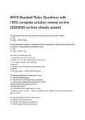 NFHS Baseball Rules Questions with 100&percnt; complete solution newest review 2025&sol;2026 revised already passed 