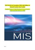Test Bank for Essentials of MIS 14th Edition &lpar;LATEST&rpar; by Kenneth Laudon&comma; Jane Laudon All Chapters&vert; Expert Verified Questions & Answers&vert; Grade A&plus;