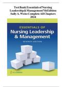 Test Bank For Essentials of Nursing Leadership and Management 7th Edition by Sally A&period; Weiss ISBN 9780803669536 Chapter 1-16 &vert; Complete Guide