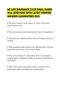 NC LIFE INSURANCE STATE FINAL PAPER 2026 QUESTIONS WITH LATEST VERIFIED ANSWERS GUARANTEED PASS