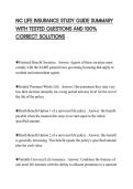 NC LIFE INSURANCE STUDY GUIDE SUMMARY WITH TESTED QUESTIONS AND 100&percnt; CORRECT SOLUTIONS