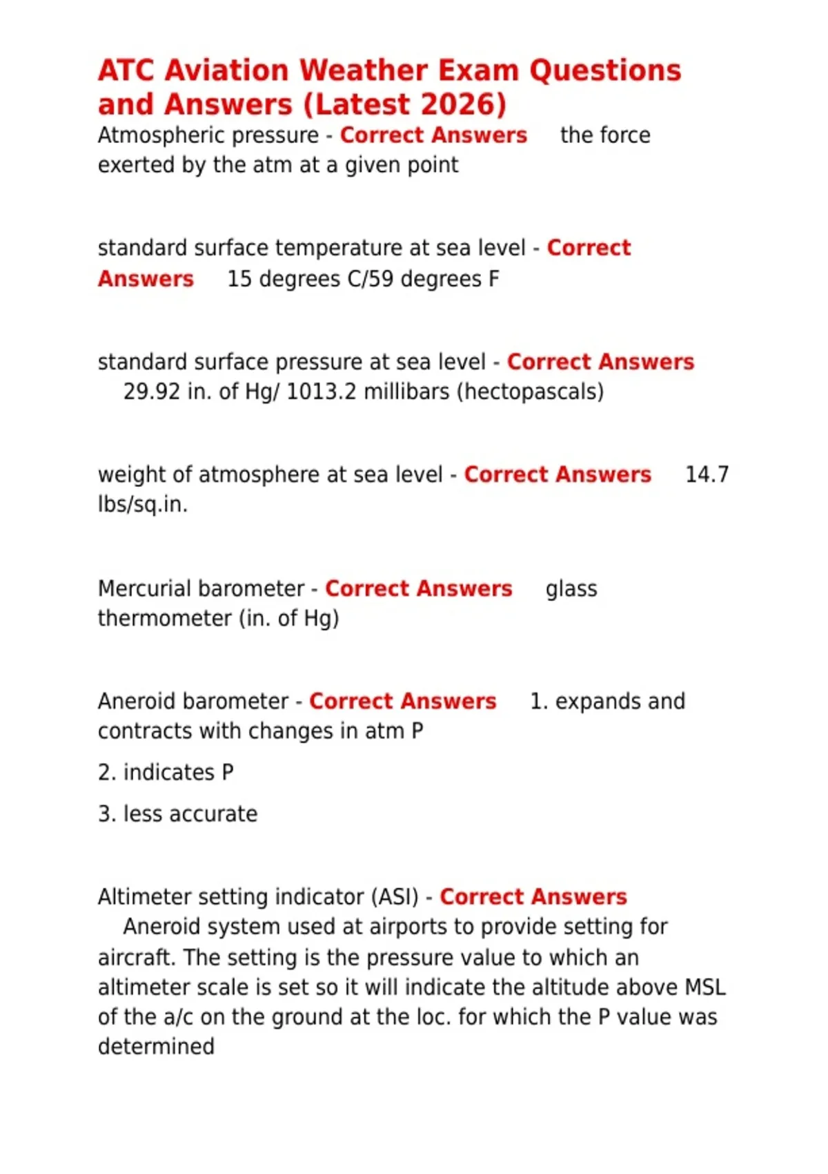 ATC Aviation Weather Exam Questions and Answers (Latest 2026). - ATC ...