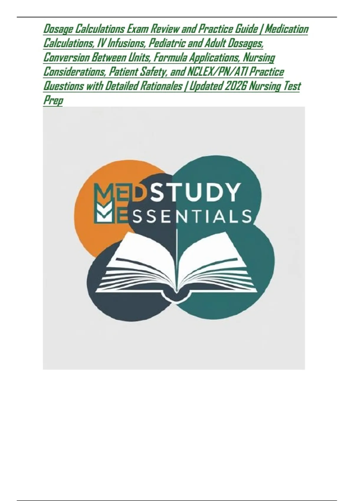 Dosage Calculations Exam Review and Practice Guide | Medication ...