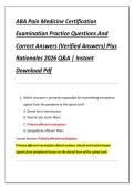 Compilation Bundle for ABA Pain Medicine Certification Examinations Practice Questions And Correct Answers &lpar;Verified Answers&rpar; Plus Rationales 2026 Q&A &vert; Instant Download Pdf