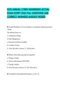 DOD ANNUAL CYBER AWARENESS ACTUAL EXAM SCRIPT 2026 FULL QUESTIONS AND CORRECT ANSWERS ALREADY PASSED