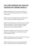 DOD CYBER AWARENESS FINAL PAPER 2026 QUESTIONS WITH ANSWERS GRADED A&plus;