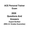 ACE Personal Trainer Exam 2026 &vert; ACE CPT Practice Questions&comma; Mock Test & Verified Answers PDF