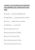 DOSAGE CALCULATIONS EXAM QUESTIONS AND ANSWERS 2026 CERTIFICATION STUDY PACK