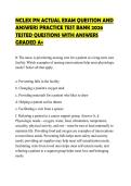 NCLEX PN ACTUAL EXAM QUESTION AND ANSWERS PRACTICE TEST BANK 2026 TESTED QUESTIONS WITH ANSWERS GRADED A&plus;