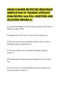 DRAIN CLEANER RESTRICTED REGISTRANT VERIFICATION OF TRAINING AFFIDAVIT EXAM REVIEW 2026 FULL QUESTIONS AND SOLUTIONS GRADED A
