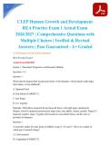 CLEP Human Growth and Development REA Practice Exam 1 Actual Exam 2026&sol;2027 &vert; Comprehensive Questions with Multiple Choices &vert; Verified & Revised Answers &vert; Pass Guaranteed - A&plus; Graded