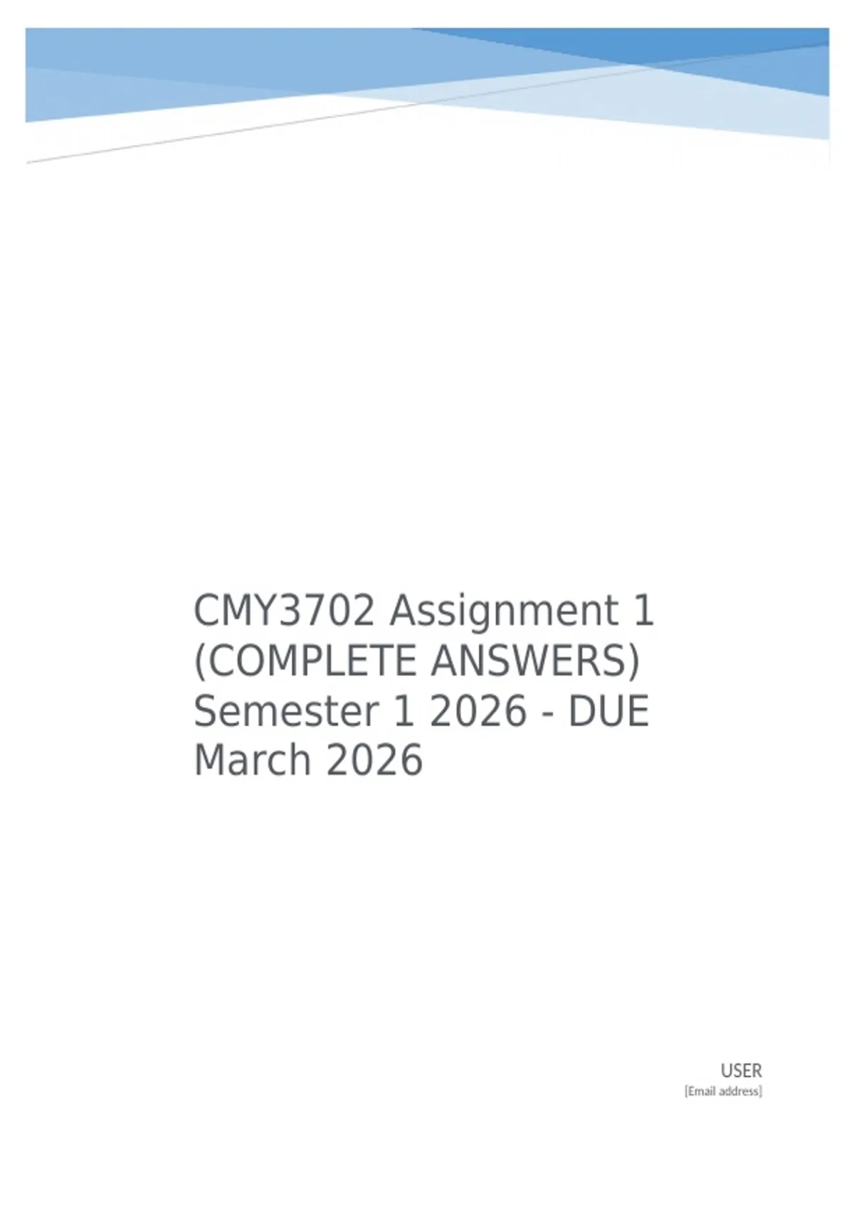 CMY3702 Assignment 1 (COMPLETE ANSWERS) Semester 1 2026 - DUE March ...