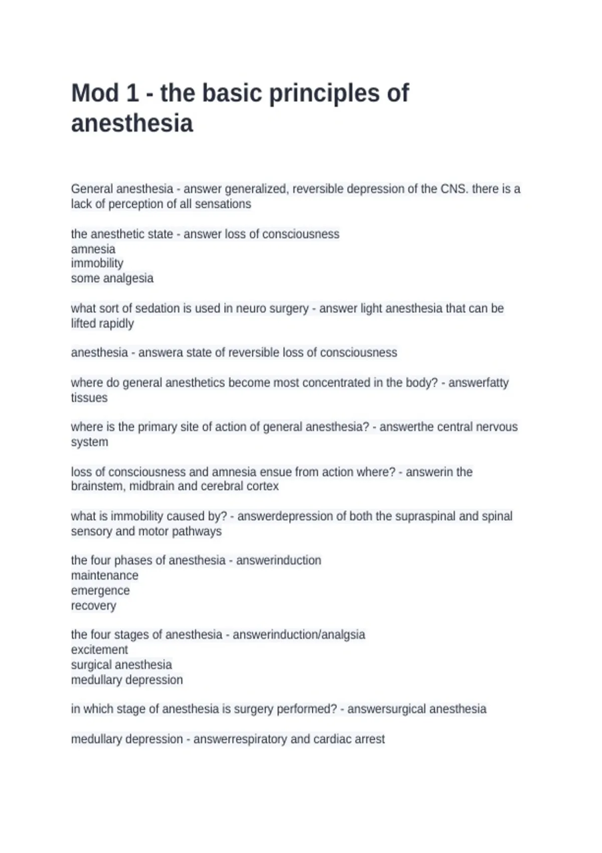 Mod 1 - the basic principles of anesthesia Questions and Answers 2026 ...