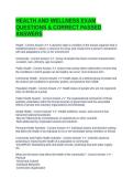 HEALTH AND WELLNESS EXAM QUESTIONS & CORRECT PASSED ANSWERS