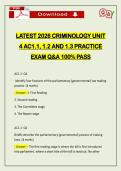 LATEST 2026 CRIMINOLOGY UNIT 4 AC1&period;1&comma; 1&period;2 AND 1&period;3 PRACTICE EXAM Q&A 100&percnt; PASS