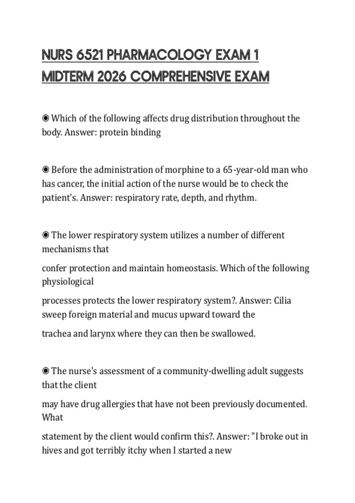 NURS 6521 PHARMACOLOGY EXAM 1 MIDTERM 2026 COMPREHENSIVE EXAM - NURS ...