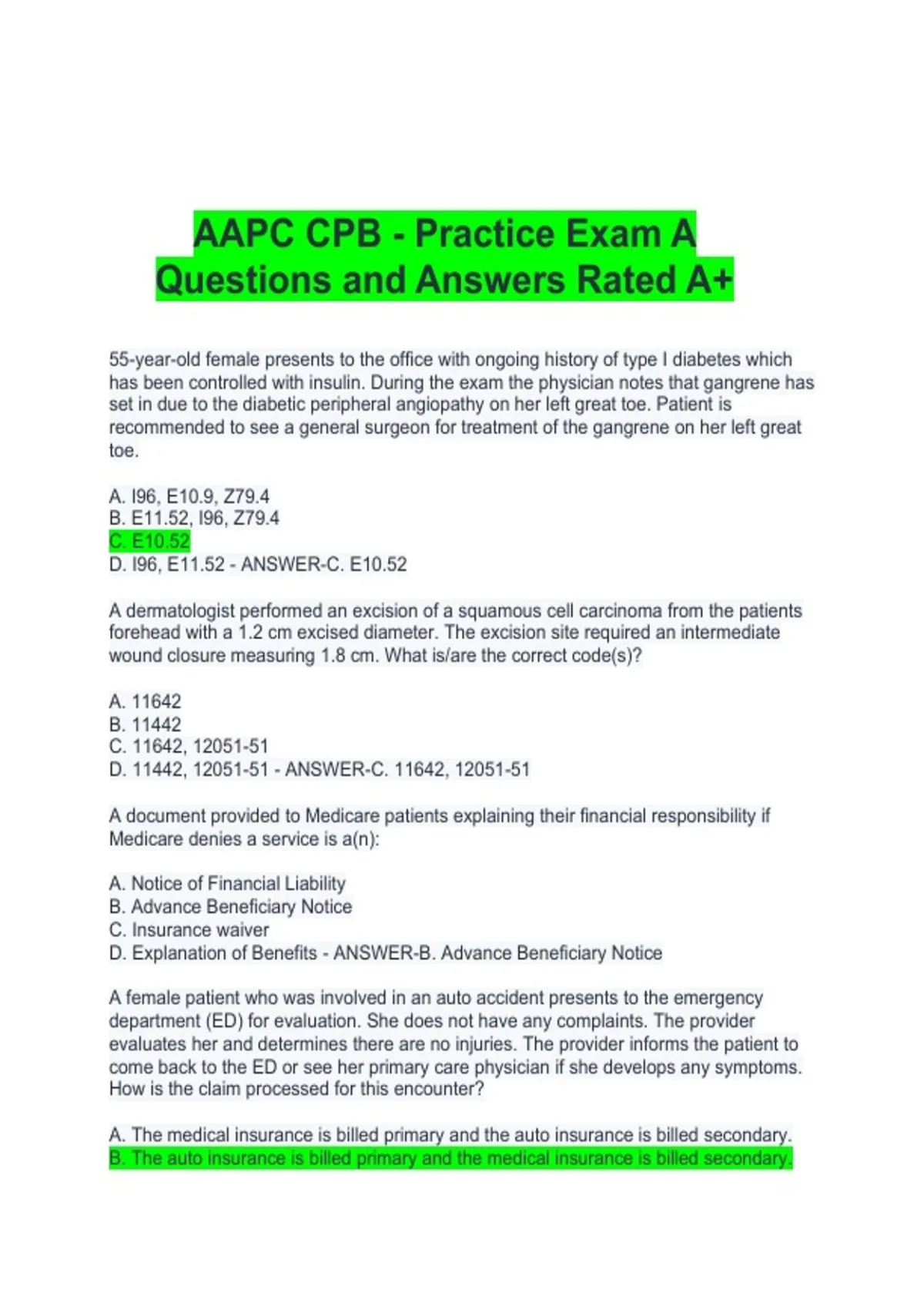AAPC CPB - Practice Exam A Questions and Answers Rated A+|2026|2027 ...