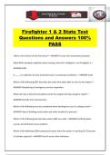 Firefighter 1 & 2 State Test Questions and Answers 100&percnt; PASS