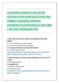 CALIFORNIA DIABETES EDUCATOR  CERTIFICATION EXAM QUESTIONS AND  CORRECT ANSWERS &lpar;VERIFIED  ANSWERS&rpar; PLUS RATIONALES 2026 Q&A  &vert; INSTANT DOWNLOAD PDF