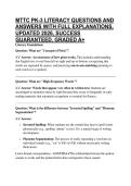 MTTC PK-3 LITERACY QUESTIONS AND ANSWERS WITH FULL EXPLANATIONS&comma; UPDATED 2026&comma; SUCCESS GUARANTEED&comma; GRADED A&plus;