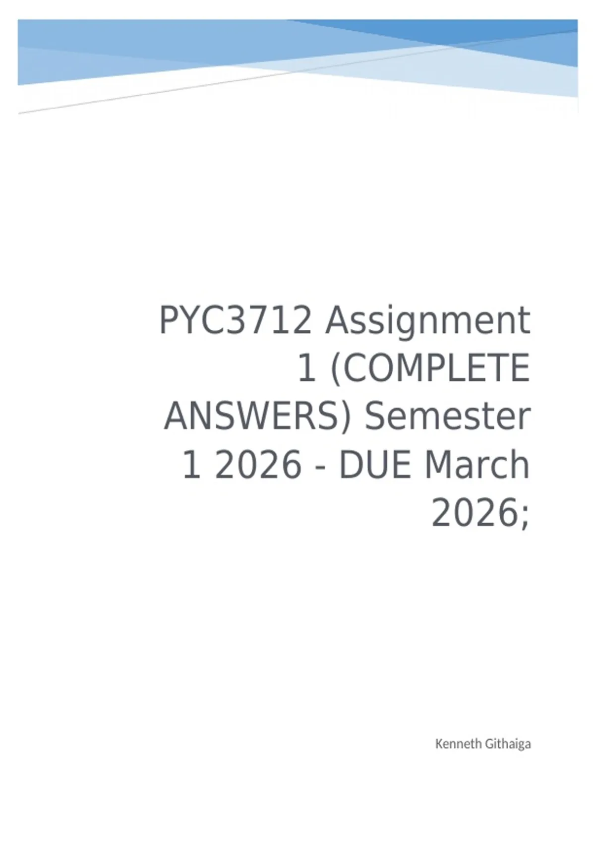 PYC3712 Assignment 1 (COMPLETE ANSWERS) Semester 1 2026 - DUE March ...