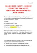 NSG 211 EXAM 1 UNIT 1 - SENSORY  PERCEPTION 2026 LATEST  QUESTIONS AND ANSWERS&vert; ACE  YOUR GRADES&period;
