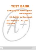 TEST BANK   Radiographic Pathology for  Technologists    8th Edition by Kowalczyk     All Chapters 1 - 12 &sol; Full  Complete