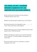 DOD ANNUAL SECURITY AWARENESS REFRESHER EXAMINATION TEST 2026 QUESTIONS WITH SOLUTIONS GRADED A&plus;
